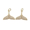 Brass Micro Pave Clear Cubic Zirconia Charms, with Jump Rings, Long-Lasting Plated, Fishtail Shape, Real 18K Gold Plated, 15x19x2mm, Hole: 3mm
