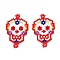 Handmade Seed Beads Links Connectors, with Elastic Thread, Loom Pattern, Sugar Skull, For Mexico Holiday Day of The Dead, Red, 35~36x22~23x1.5~2mm, Hole: 1.5~2mm