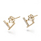 Brass Micro Pave Cubic Zirconia Earring Findings, for Half Drilled Beads, Flower, Nickel Free, Real 18K Gold Plated, Clear, 10x8mm, Pin: 0.8mm, Pin: 0.6mm(for half drilled beads)