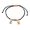 Alloy & Brass Beads Braided Bracelets, with Glass Seed Pendant, Flower, Light Salmon, Inner Diameter: 3-1/2 inch(9cm)