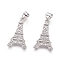 Brass Micro Pave Clear Cubic Zirconia Pendants, Eiffel Tower, Platinum, 22x13x3mm, Hole: 5x3mm