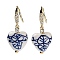 Heart Porcelain Dangle Earrings, Rack Plating Brass Micro Pave Clear Cubic Zirconia Earrings for Women, Golden, 32~33x14.5mm