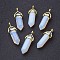 Opalite Double Terminated Pointed Pendants, with Random Alloy Pendant Hexagon Bead Cap Bails, Bullet, Golden, 37~40x12.5x10mm, Hole: 3x4.5mm