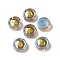 Transparent Spray Painted Glass Beads, with Golden Brass Findings, Flat Round with Smile, Colorful, 11.5x4mm, Hole: 1.2mm