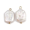 Natural Freshwater Pearl Keshi Pearl Pendants, Rectangle Charms, with 304 Stainless Steel Loops, White, Ion Plating(IP), Real 18K Gold Plated, 25.5~26.5x14.5x4.5~5.5mm, Hole: 2.5mm