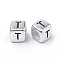 Plated Acrylic Beads, Horizontal Hole, Cube with Letter, Antique Silver, Letter.T, 6mm, Hole: 3mm, about 3000pcs/500g