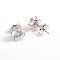 Cubic Zirconia Stud Earrings, with Steel Pins, Stainless Steel Color, 8mm, Pin: 0.8mm