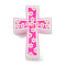 Silicone Focal Beads, Cross with Flower, Deep Pink, 34x23.5x8.5mm, Hole: 2.5mm