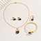 Oval 201 Stainless Steel Rhinestone Bracelets & Earrings & Necklaces & Rings Sets for Women, Golden