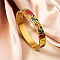 304 Stainless Steel Enamel Bangles, Hinged Bangles for Women, Flower, Real 18K Gold Plated, Real 18K Gold Plated, Yellow, Inner Diameter: 2-3/8 inch(6cm)