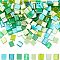 240Pcs 8 Style 2-Hole Glass Seed Beads, Rectangle, Light Green, 5x4.5~5.5x2~2.5mm, Hole: 0.5~0.8mm, 30pcs/style