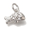 Rack Plating Brass Micro Pave Cubic Zirconia Charms, Cadmium Free & Lead Free, Long-Lasting Plated, Fish, Platinum, 8x11.5x3.5mm, Hole: 3mm