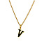 304 Stainless Steel Black Enamel Initial Pendant Twisted Chain Necklaces, Golden, Letter V, 15.75 inch(40cm)