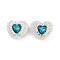Polymer Clay Glass Rhinestone Beads, Heart Focal Beads for DIY Jewelry, Keychains and Beadable Pens, Indicolite, 20x24x13mm, Hole: 1.8mm