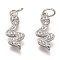 Brass Micro Pave Clear Cubic Zirconia Pendants, Long-Lasting Plated, with Jump Ring, Snake, Platinum, 15.5x6.5x2mm, Jump Ring: 5x1mm, 3mm Inner Diameter