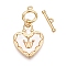 Brass Toggle Clasps, Cadmium Free & Nickel Free & Lead Free, with Shell, Heart with Crown, Real 18K Gold Plated, 18x15x2.5mm, Hole: 5x3mm, Bar: 3x12.5x2mm, Hole: 1.2mm, Ring: 10x8x1mm, Hole: 1.4mm
