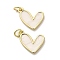 Brass Enamel Pendants, with Jump Ring, Heart Charm, Long-Lasting Plated, Cadmium Free & Lead Free, Rack Plating, Real 18K Gold Plated, White, 12.5x15.5x2mm, Hole: 3mm