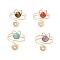 Round Natural Natural  Hemimorphite & Amethyst & Carnelian & Tiger Eye Finger Rings, Cat Copper Wire Wrapped Ring for Women, Inner Diameter: 19mm, 4pcs/set