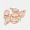 Oval Faceted Golden Tone Brass Glass Charms, Pink, 12x7x3.5mm, Hole: 1mm