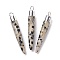 Natural Sesame Jasper Brass Pointed Pendants, Cadmium Free & Lead Free, Bullet Shaped, Silver Color Plated, 33~37x4~5mm, Hole: 2mm