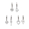 3 Pair 3 Style Crystal Rhinestone Clover & Lock & Key & Triangle & Flat Round & Heart Asymmetrical Earrings, 304 Stainless Steel Dangle Hoop Earrings for Women, Stainless Steel Color, 27~31mm, Pin: 1mm, 1 Pair/style