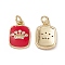 Brass Micro Pave Cubic Zirconia Enamel Pendants, with Jump Ring, Cadmium Free & Nickel Free & Lead Free, Real 18K Gold Plated, Rectangle with Crown Pattern Charms, FireBrick, 16x11x2mm, Hole: 3.4mm