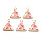 Alloy Enamel Pendants, Cadmium Free & Lead Free, Light Gold, Triangle, Pink, 17x15x1.5mm, Hole: 1.8mm