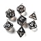 7 Styles Transparent Resin Polyhedral Dice Pendants Set, Multi-Sided Dice Charms with Platinum Plated Iron Loops, Mixed Shapes, Black, 20~28x19~24x17~24mm, Hole: 2mm, 1pc/style, 7Pcs/set