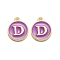 Golden Plated Alloy Enamel Charms, Enamelled Sequins, Flat Round with Alphabet, Letter.D, Purple, 14x12x2mm, Hole: 1.5mm