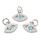 Eco-Friendly Brass Micro Pave Cubic Zirconia Charms, Lead Free & Cadmium Free, Eye, Platinum, 8x11x2mm, Hole: 1mm