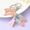 Resin & Acrylic Keychains, with Alloy Split Key Rings and Faux Suede Tassel Pendants, Letter & Butterfly, Random Gradient Color, Letter H, 8.6cm