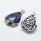 Natural Lapis Lazuli Pendants, with Brass Findings, Teardrop, Platinum, 40.5x27x8.5mm, Hole: 4x6.5mm