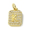 Rack Plating Brass Micro Pave Clear Cubic Zirconia Charms, Long-Lasting Plated, Lead Free & Cadmium Free, Rectangle with Letter Pattern, with Jump Ring, Real 18K Gold Plated, Letter K, 14x9.5x2mm, Hole: 3mm