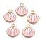 Alloy Enamel Pendants, Cadmium Free & Lead Free, Light Gold, Shell, Pink, 17x16x3.5mm, Hole: 2mm
