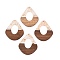 Transparent Resin and Walnut Wood Pendants, Hollow Teardrop Charms with Gold Foil, Old Lace, 48x41x4mm, Hole: 2mm