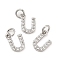Brass Micro Pave Grade AAA Cubic Zirconia Charms, Letter U, Cadmium Free & Nickel Free & Lead Free, Real Platinum Plated, 9x6x1.5mm, Hole: 2mm