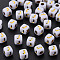 Opaque White Acrylic Beads, Metal Enlaced, Cube with Letters, Letter.J, 4.5mm, Hole: 2mm, about 5000pcs/500g