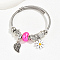 Non-Tarnish 201 Stainless Steel European Bracelet, Charm Bracelet for Women, Leaf, Inner Diameter: 2-3/8~2-3/4 inch(6~7cm)