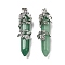 Natural Green Aventurine Big Pointed Pendants, with Platinum Plated Brass Findings, Undyed, Bullets, 55~60x16mm, Hole: 5x8.5mm