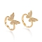 Adjustable Brass Micro Pave Clear Cubic Zirconia Finger Rings, Butterfly, Real 18K Gold Plated, Size 7, Inner Diameter: 17mm