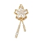 Brass Micro Pave Cubic Zirconia Pendants, Nickel Free, Real 18K Gold Plated, Flower, 39x16.5x4.5mm, Hole: 1.6mm