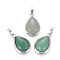 Natural Green Aventurine Pendants, with Brass Findings, teardrop, Platinum, 26x16~17x8~10mm, Hole: 8x5mm