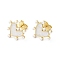 Rack Plating Brass Enamel Stud Earrings for Women, with Acrylic Beads and Ear Nuts, Cadmium Free & Lead Free, Heart, Real 18K Gold Plated, 14x15mm, Pin: 0.8mm