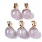 Top Golden Plated Natural Rose Quartz Pendants, with Iron Snap on Bails & Loop, Barrel, 17~19x11.5~12.5mm, Hole: 4x6mm