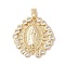 Brass Cubic Zirconia Pendants, Long-Lasting Plated, Oval with Holy Virgin Charms, Golden, Clear, 29x27x2.5mm, Hole: 6x3mm