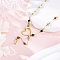 Adjustable 304 Stainless Steel & Faceted Round Mixed Gemstone Handmade Link Chain Lariat Necklaces, with Heart Alloy Pendants, Golden, 32.87 inch(83.5cm)