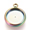 Ion Plating(IP) 304 Stainless Steel Pendant Cabochon Settings, Lace Edge Bezel Cups, Flat Round, Rainbow Color, Tray: 10mm, 15x12.5x3mm, Hole: 1.8mm
