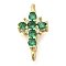 Brass Pave Cubic Zirconia Connector Charms, Cadmium Free & Lead Free, Cross Links, Real 16K Gold Plated, Green, 15x7.5x4mm, Hole: 1.2mm