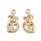 Brass Micro Pave Cubic Zirconia Pendants, Cadmium Free & Nickel Free & Lead Free, Real 18K Gold Plated, Cat Charm, Clear, 16x8x2mm, Hole: 1.5mm