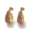 Brass Micro Pave Cubic Zirconia Stud Earrings, Half Hoop Earrrings, Fuchsia, 20x18mm